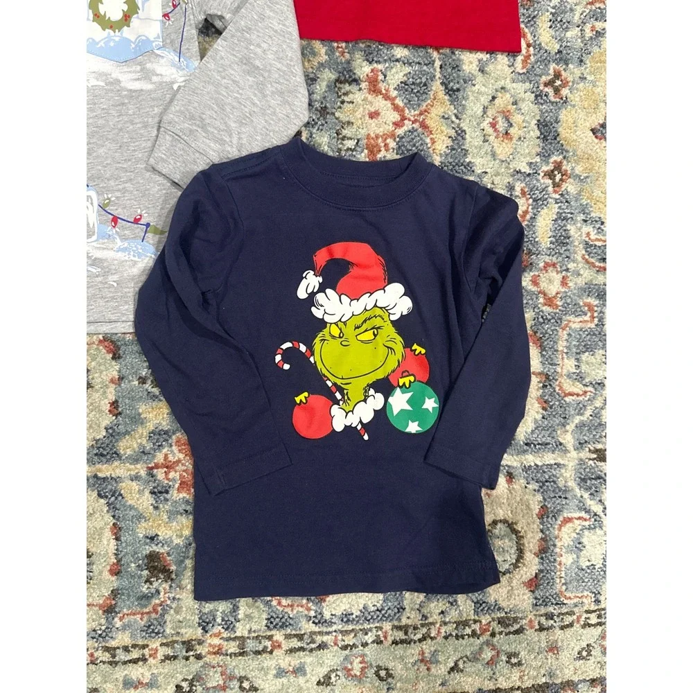 Carter's Grinch Holiday‎ Shirt Bundle Boys 3T Red Gray Navy Christmas